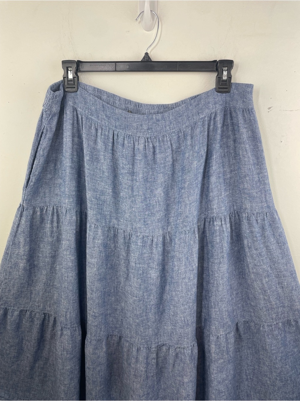Matty M Blue Chambray Tiered A-Line Midi Skirt size XXL - Picture 3 of 13